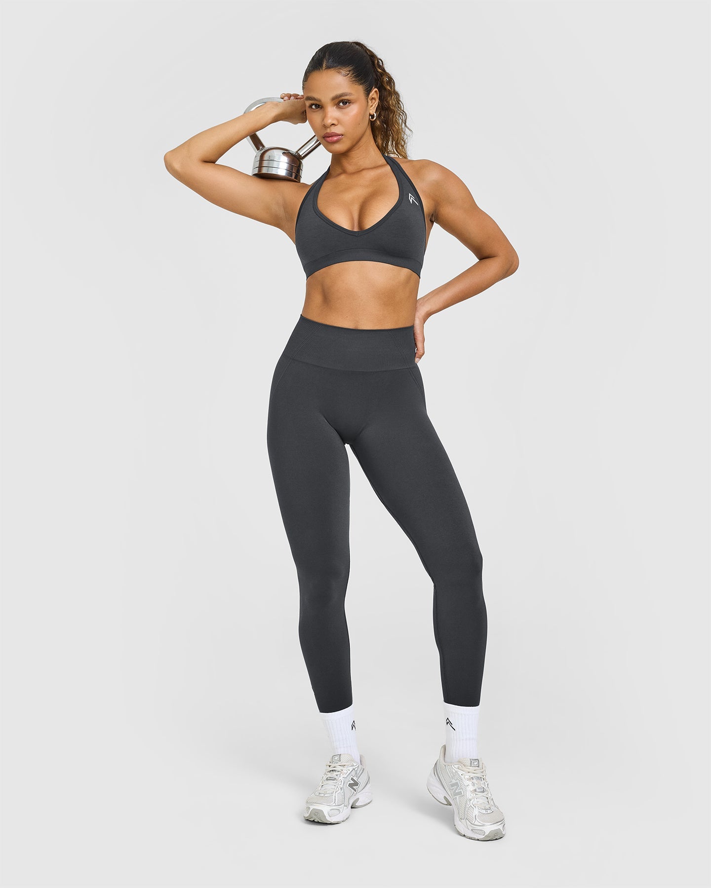 Effortless Seamless Halter Neck Sports Bra | Coal