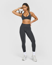 Effortless Seamless Halter Neck Sports Bra | Coal