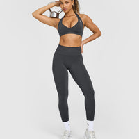 Effortless Seamless Halter Neck Sports Bra | Coal