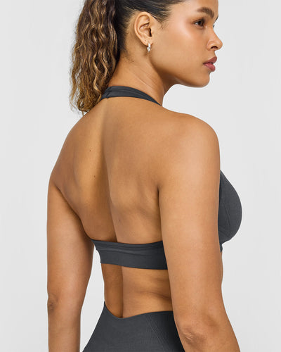 Effortless Seamless Halter Neck Sports Bra | Coal