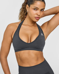 Effortless Seamless Halter Neck Sports Bra | Coal