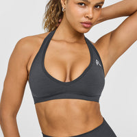 Effortless Seamless Halter Neck Sports Bra | Coal
