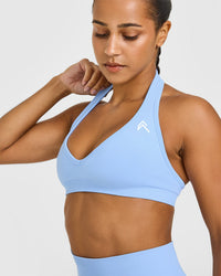 Effortless Seamless Halter Neck Sports Bra | Powdered Blue