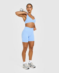 Effortless Seamless Shorts with White Logo | Powdered Blue