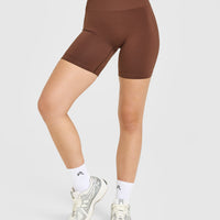 Effortless Seamless Shorts with White Logo | Rustic Brown