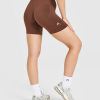Effortless Seamless Shorts with White Logo | Rustic Brown