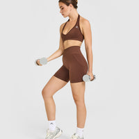 Effortless Seamless Shorts with White Logo | Rustic Brown