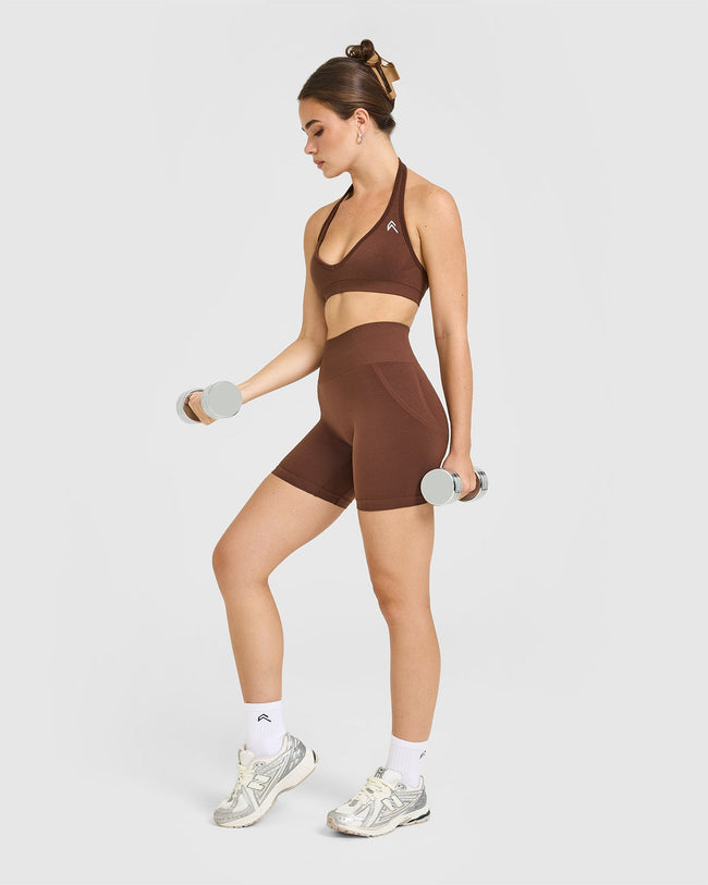 Effortless Seamless Shorts with White Logo | Rustic Brown