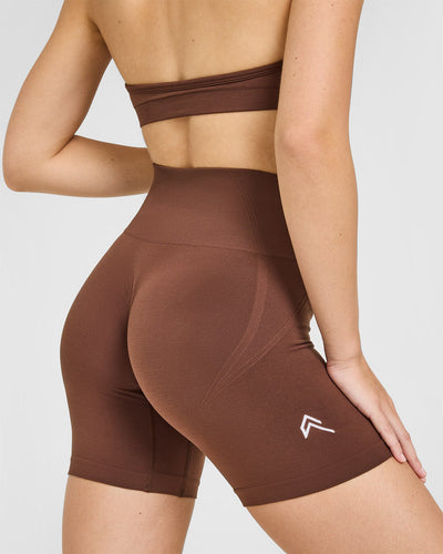 Effortless Seamless Shorts with White Logo | Rustic Brown