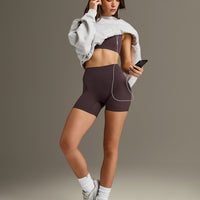 SoftMotion™ High Waisted Shorts 6" with White Logo | Dark Umber Brown