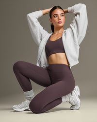 SoftMotion™ High Waisted Leggings with White Logo | Dark Umber Brown