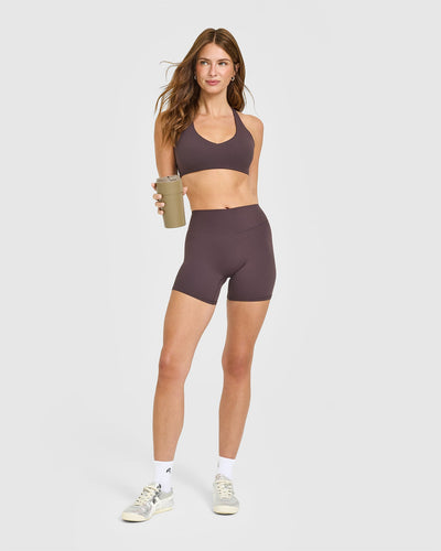 SoftMotion™ Bralette with White Logo | Dark Umber Brown