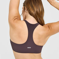 SoftMotion™ Bralette with White Logo | Dark Umber Brown