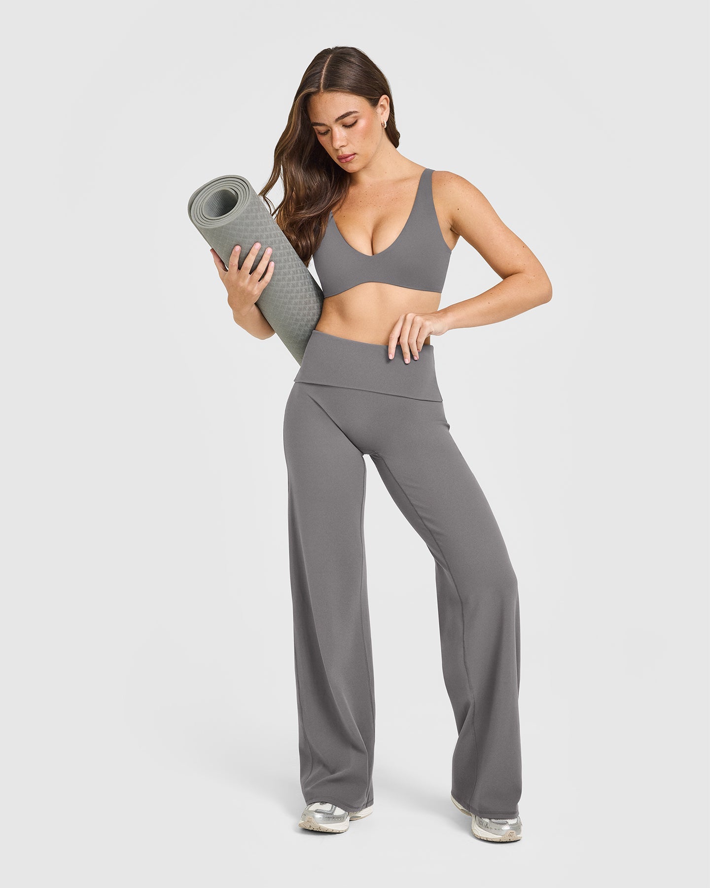 SoftMotion™ Fold Over Straight Leg Bottoms | Ash Grey