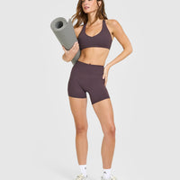 SoftMotion™ High Waisted Shorts 6" with White Logo | Dark Umber Brown