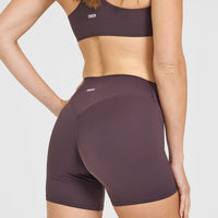 SoftMotion™ High Waisted Shorts 6" with White Logo | Dark Umber Brown