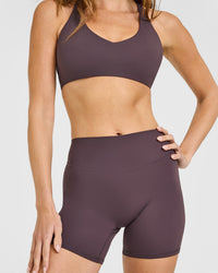 SoftMotion™ High Waisted Shorts 6" with White Logo | Dark Umber Brown