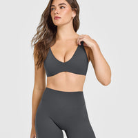 SoftMotion™ Scoop Back Bralette with White Logo | Coal
