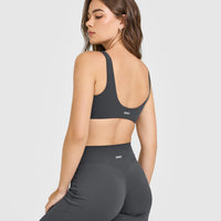 SoftMotion™ Scoop Back Bralette with White Logo | Coal