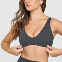 SoftMotion™ Scoop Back Bralette with White Logo | Coal
