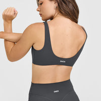 SoftMotion™ Scoop Back Bralette with White Logo | Coal