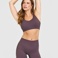 SoftMotion™ Sports Bra with White Logo | Dark Umber Brown