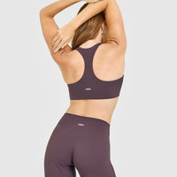 SoftMotion™ Sports Bra with White Logo | Dark Umber Brown