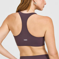 SoftMotion™ Sports Bra with White Logo | Dark Umber Brown