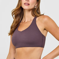 SoftMotion™ Sports Bra with White Logo | Dark Umber Brown