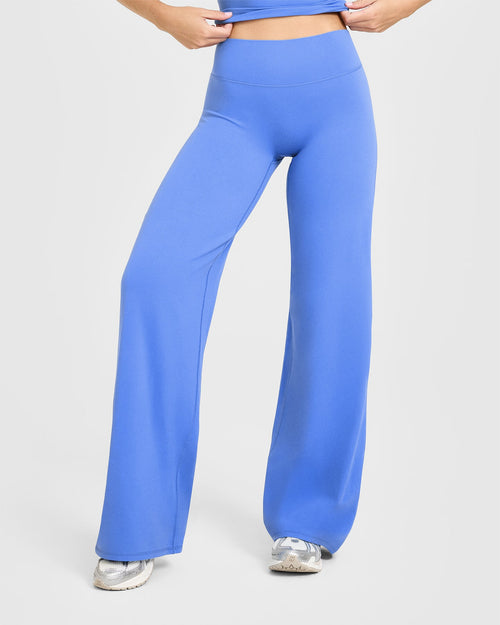 Oner Modal SoftMotion™ Straight Leg Bottoms with White Logo | Glaucous Blue