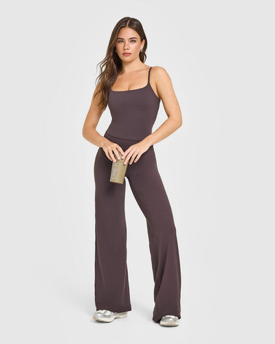 SoftMotion™ Strappy Mid Vest with Built in Bra Shelf | Dark Umber Brown
