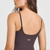 SoftMotion™ Strappy Mid Vest with Built in Bra Shelf | Dark Umber Brown
