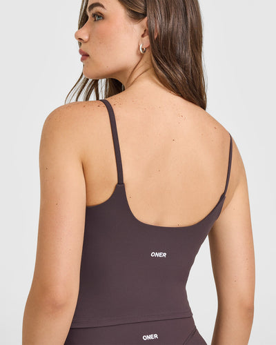 SoftMotion™ Strappy Mid Vest with Built in Bra Shelf | Dark Umber Brown