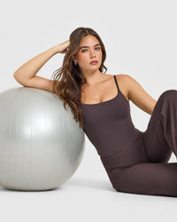 SoftMotion™ Strappy Mid Vest with Built in Bra Shelf | Dark Umber Brown
