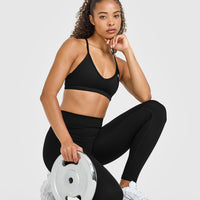 Timeless High Waisted Leggings with White Logo | Black