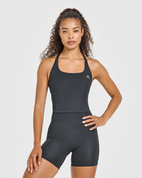 Timeless Square Neck Mid Vest with White Logo | Coal