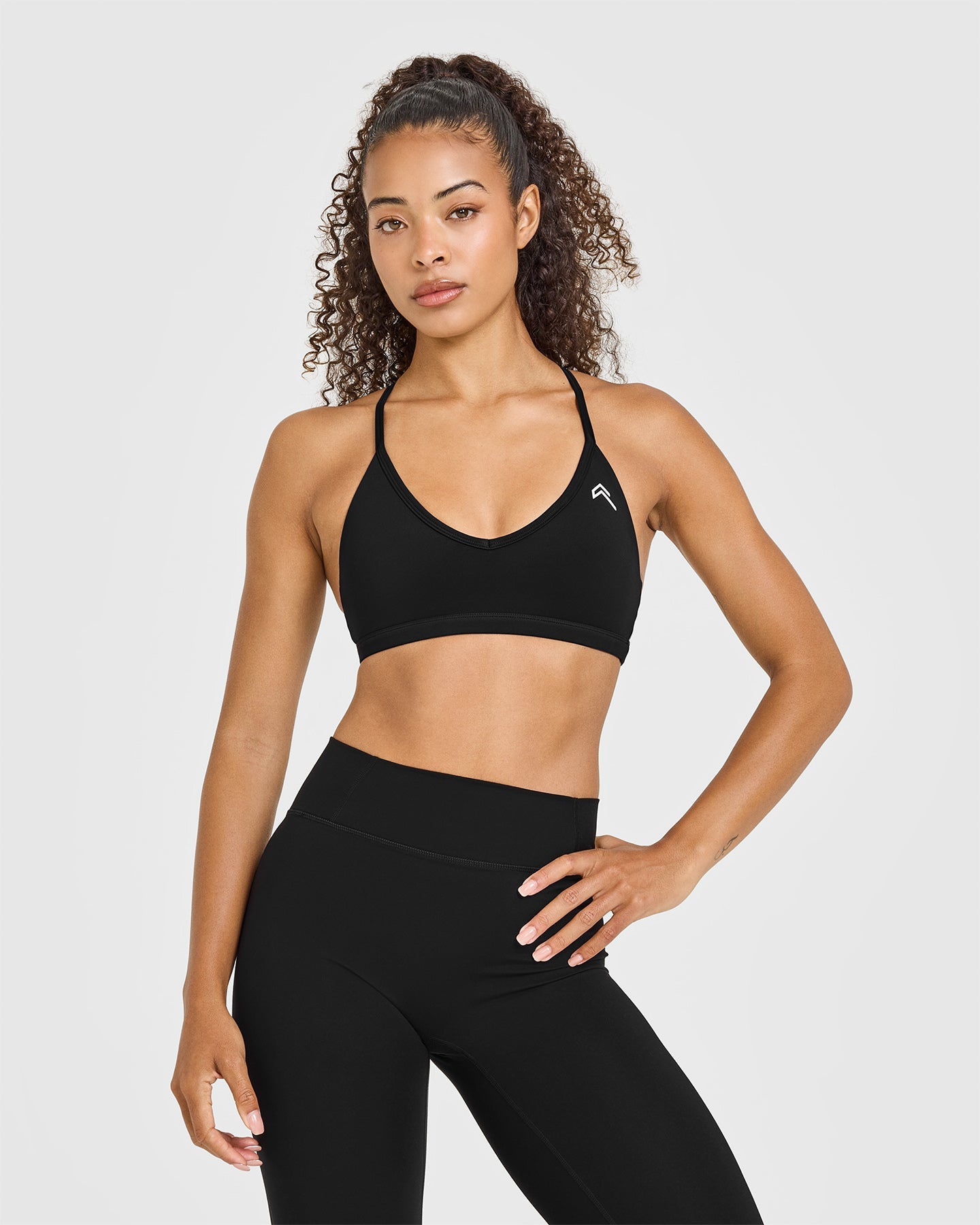 Timeless Strappy Bralette with White Logo | Black