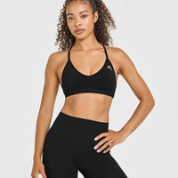 Timeless Strappy Bralette with White Logo | Black