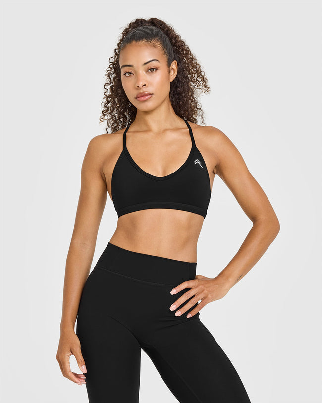 Timeless Strappy Bralette with White Logo | Black