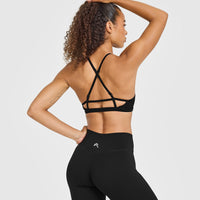 Timeless Strappy Bralette with White Logo | Black