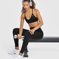 Timeless Strappy Bralette with White Logo | Black