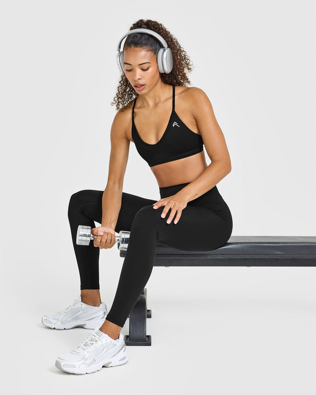 Timeless Strappy Bralette with White Logo | Black