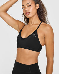 Timeless Strappy Bralette with White Logo | Black