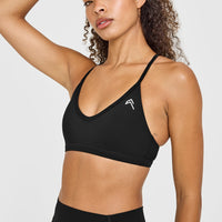 Timeless Strappy Bralette with White Logo | Black