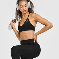 Timeless Strappy Bralette with White Logo | Black