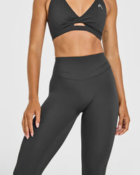 Unified High Waisted Leggings White Logo | Coal