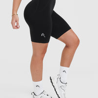 Effortless Seamless Cycling Shorts with White Logo | Black