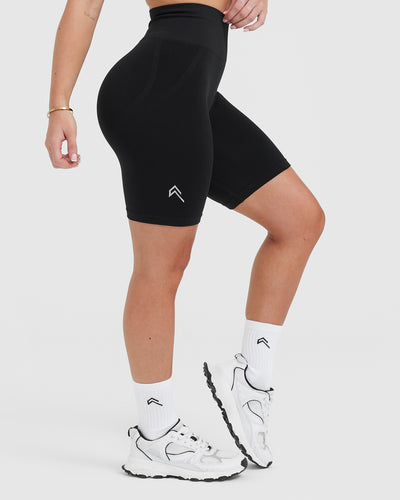 Effortless Seamless Cycling Shorts with White Logo | Black