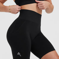 Effortless Seamless Cycling Shorts with White Logo | Black