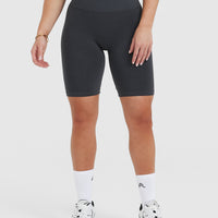 Effortless Seamless Cycling Shorts with White Logo | Coal